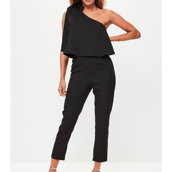 missguided one shoulder bow jumpsuit